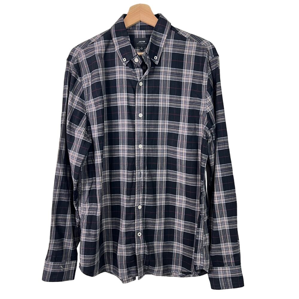 Joe's Collection by Joe's Jeans Mens Black Plaid Button Down Cotton Shirt Medium